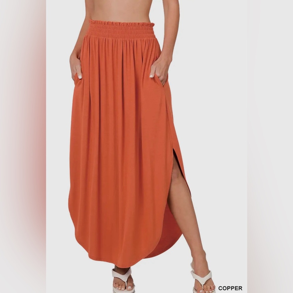 Plus Smocked Waist Maxi Skirt with Pockets